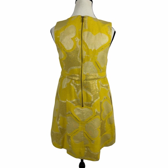 Marc by Marc Jacobs Embellished Bow Midi Dress 6 Yellow Floral Jacquard A-Line - Picture 5 of 13